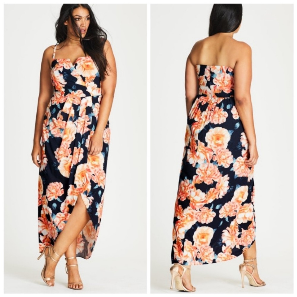 City Chic Tulip Time Floral Print Maxi Dress